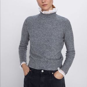 Grey Long Sleeve Sweater with Lace Detail